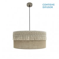 Distribuidor - Lâmpadas Diversas | Colgantes Rustica | COLGANTE EKATERINA 3XE27 CUERO/SACO REGX60X60 CM CON PASAMANERIA Ref: 188296014